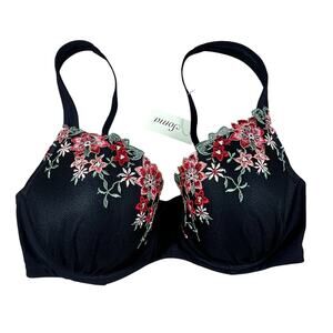 SOMA Travelers Allura Bouquet Bra Womens 36DD Black Floral Embroidered NEW